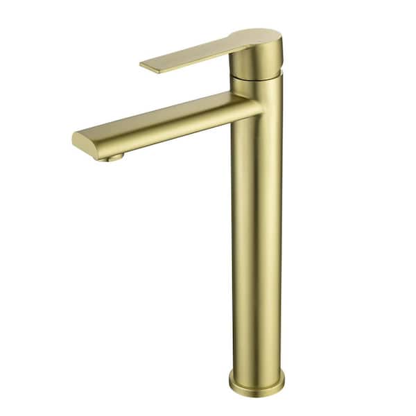 Miscool Amii 12.4 in. H Single Handle Single-Hole Bathroom Faucet in Brushed Gold