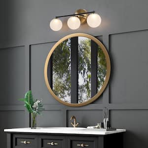 Fullur 22 in. 3-Light Matte Black and Brass Plated Bathroom Vanity Light Integrated LED Bath Light with Frosted Glass