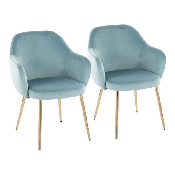 Lumisource Buena Gold Metal and Light Blue Velvet Dining Chair with Tapered Metal Legs (Set of 2)