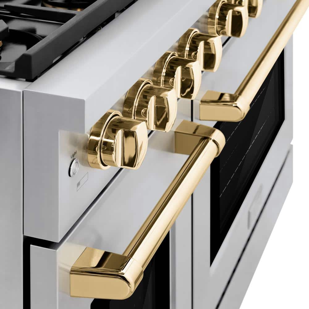 48" Stainless Steel Dual Fuel Range with Polished Gold Accents