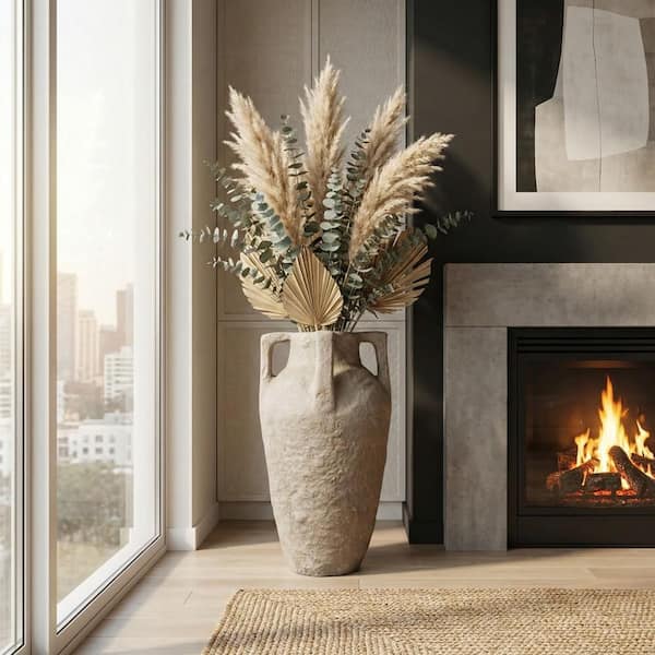 25.75 in. Brown Paper Mache Amphora Handle Decorative Vase