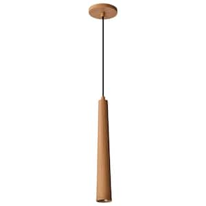 Melrose 12-Watt 1-Light Ash Wood Cylinder Integrated LED Mini Pendant Light with Clear Acrylic Shade