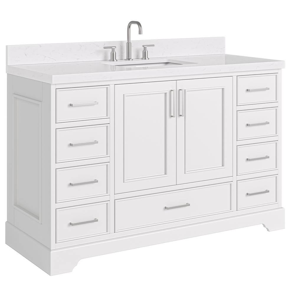 Stafford 54" White Freestanding Bathroom Vanity with Carrara Quartz Top