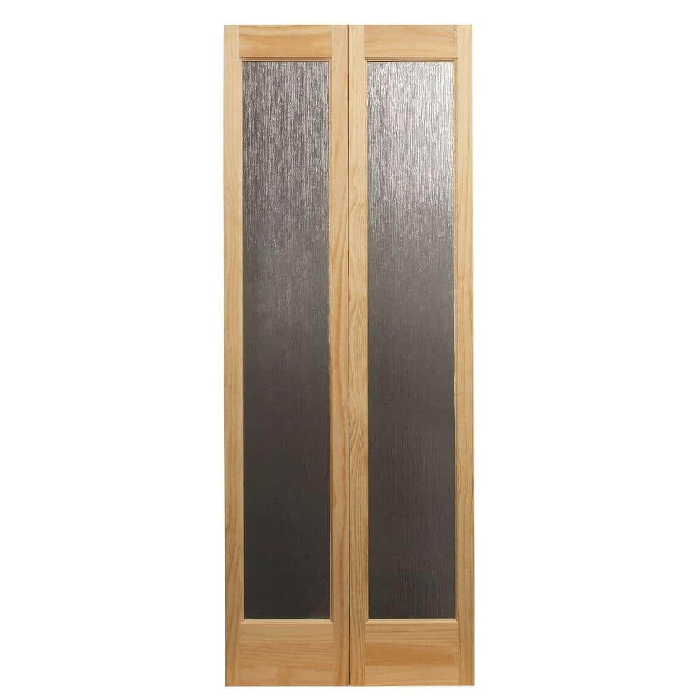 36 in. x 80 in. Rain Decorative Glass/Wood Pine Full-Lite Interior Wood Bi-Fold Door price history on PriceWatchPro