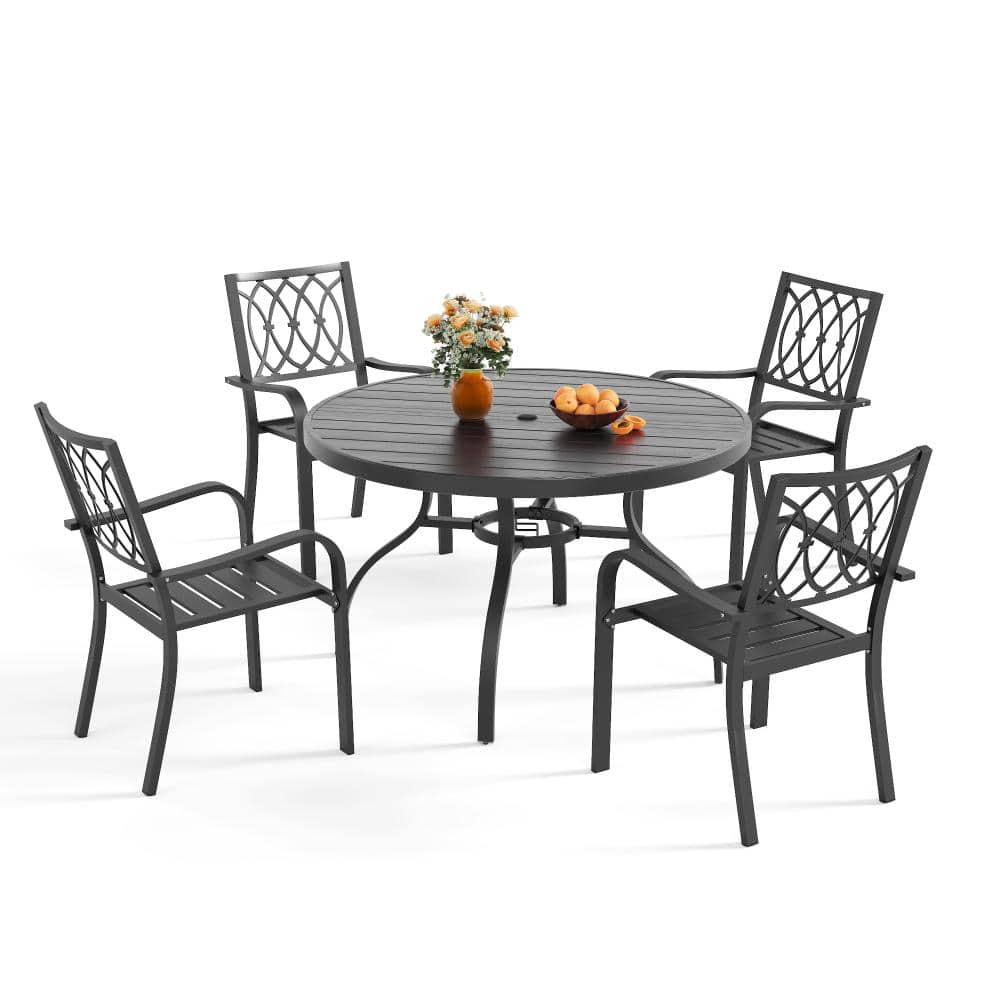 47 in. 5-Piece Outdoor Patio Dining Set， Round Wood-Grain Table + 4 Stacking Chairs for Garden & Balcony price history on PriceWatchPro