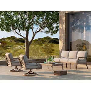 Lamando 4-Piece Aluminum Patio Outdoor Swivel Conversation Set with Light Mixed Gray Cushions Sofa