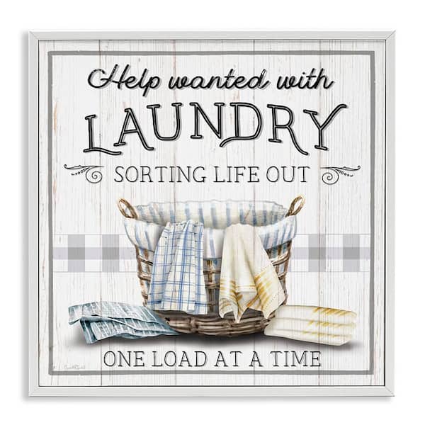 Help Wanted Laundry Basket by Elizabeth Tyndall 1 Piece White Framed Typography Giclee Art Print 12 in. x 12 in.