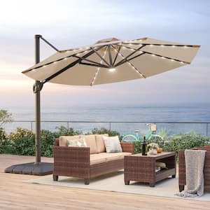 10 ft aluminum pole cantilever solar patio umbrella PURPLE LEAF SUNBRELLA Umbrella With Solar Lights, 9x12FT Outdoor Patio Umbrella, Cast Ash
