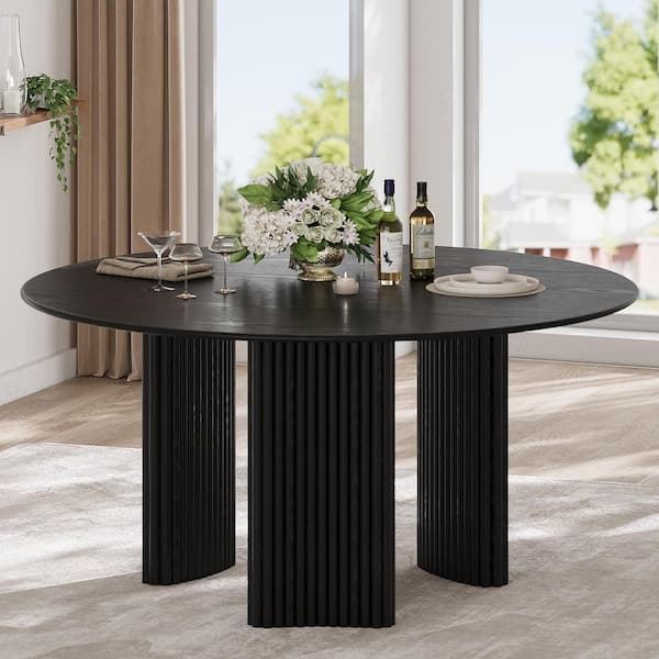 Unbranded Round Black Wooden Solid Wood Legs 60 Wood Pedestal Base  Dining Table Seats-6 HD0104-061811
