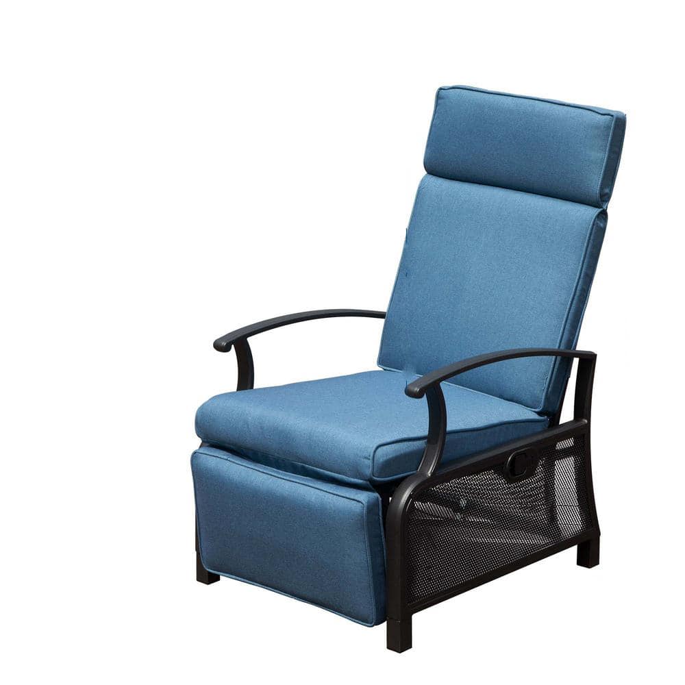 Black Metal Outdoor Recliner Chair Lounge Chair with Navy Blue Removable Cushions and Flip Table Push Back price history on PriceWatchPro