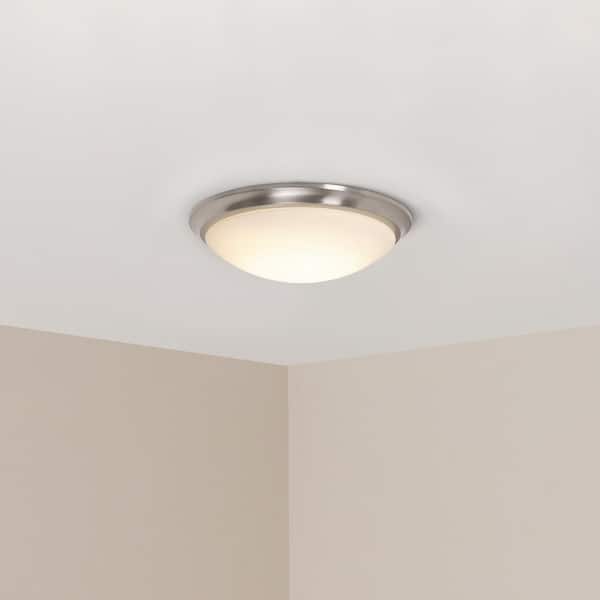 Hampton Bay 13 in. 360-Watt Equivalent Brushed Nickel Integrated LED Flush Mount with Frosted Glass Shade