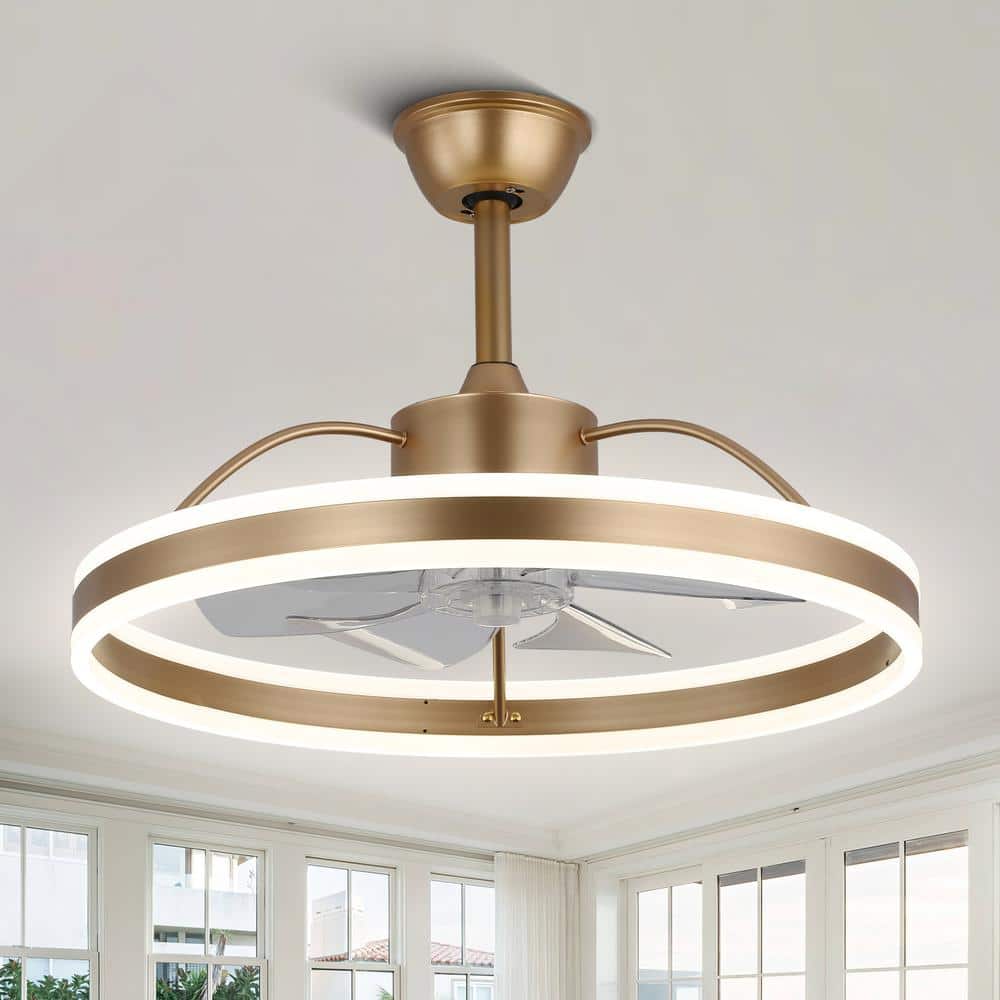 Nimbella 24 in. Smart Indoor Gold Modern Ceiling Fan with Light and Remote, Low Profile Bladeless Fandelier w/ Downrod price history on PriceWatchPro