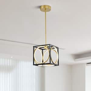 Boston 5-Light Black/Gold Lantern Square Integrated LED Chandelier