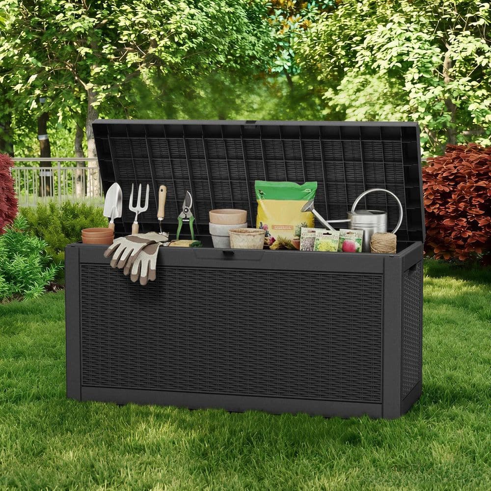 Black 60 Gal. Waterproof Lockable Resin Deck Box UV Resistant Outdoor Storage Box for Patio Cushions, Pool Toys