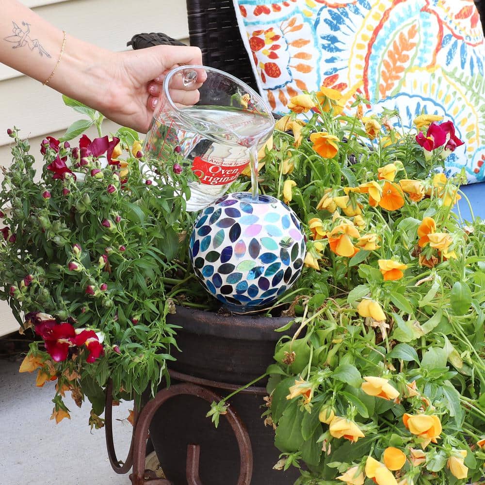 Colorful Mosaic Glass and Terracotta Self-Watering Globe for Plants