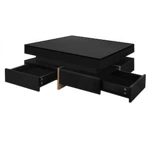 47 in. Black Square Particle Board Coffee Table with Drawer