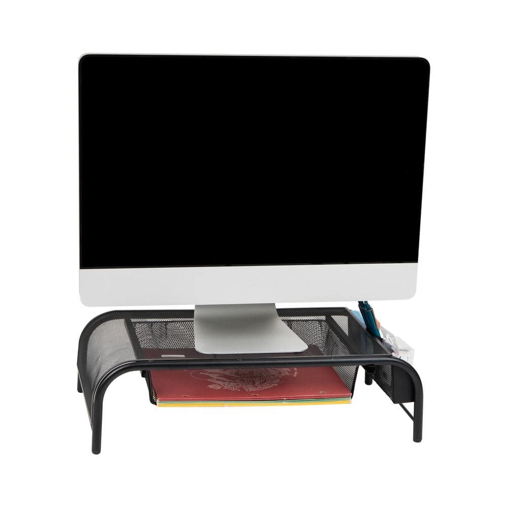 Mind Collection Monitor Stand,1 Paper Tray and 2 Side Storage Compartments, Desk Organizer, Black MESHMONSTA-BLK - The Home Depot