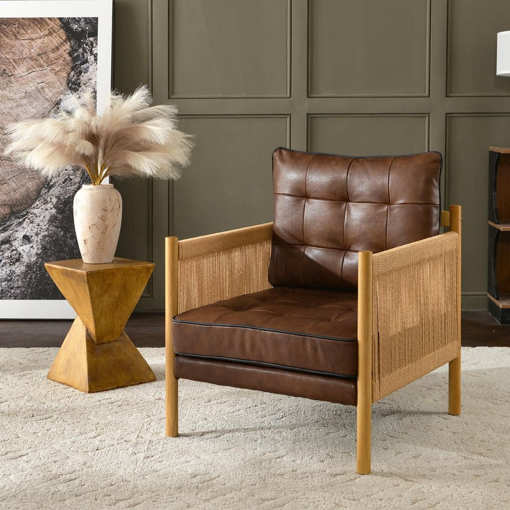 CP CP656-AWB (Natural Gloss) 11 3/4” DESwan 28.7 in. W Brown Top-grain Genuine Leather Accent Chair Set