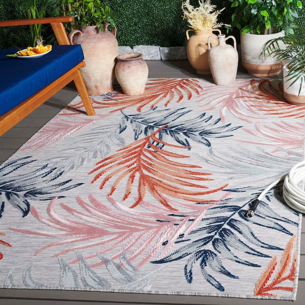 Cabana Gray/Rust 9 ft. x 12 ft. High-Low Abstract Leaf Indoor/Outdoor Area Rug