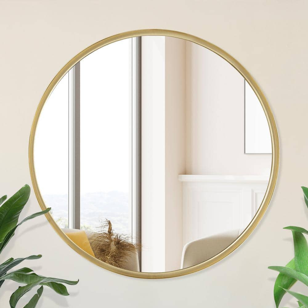 Edvivi London 24 in. W x 24 in. H Round Gold Iron Framed Modern Accent ...