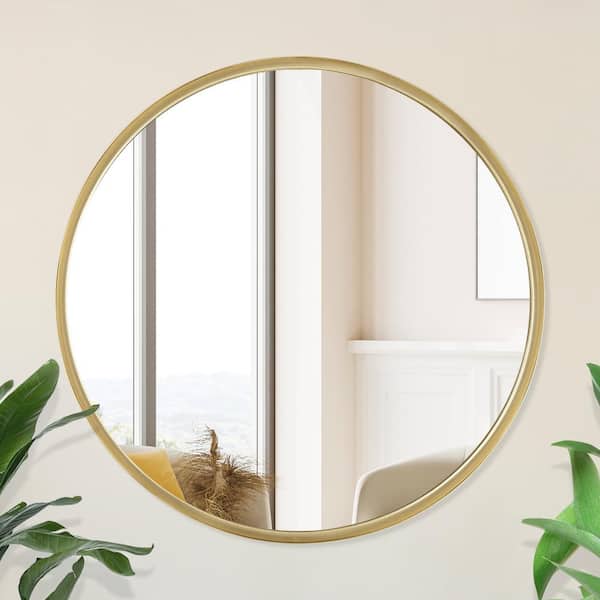 Edvivi London 24 in. W x 24 in. H Round Gold Iron Framed Modern Accent Mirror
