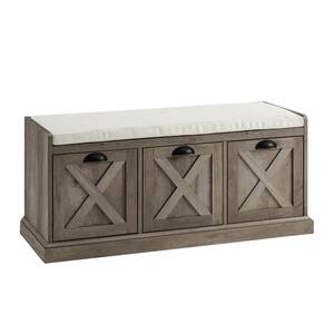 39 in. W. Grey Wash and Oatmeal Wood Storage Bench with 3-Drawers