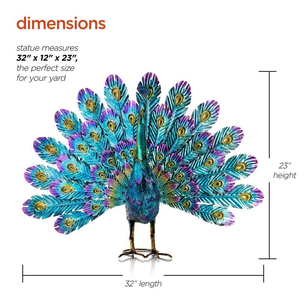 Vibrant Multicolor Metal Peacock Lawn Decoration, 32"
