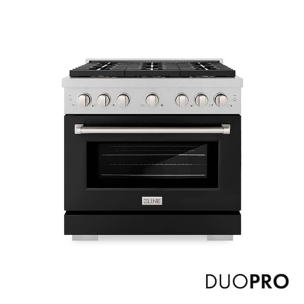 36 in. 5.2 cu. ft. Paramount Dual Fuel Range with 6 Burner DuoPro Cooktop in Satin Stainless Steel with Black Matte