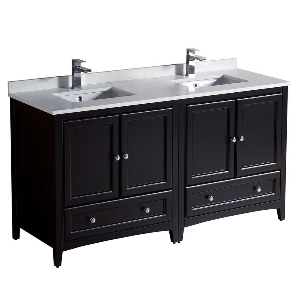 Espresso 60" Double Sink Freestanding Vanity with Quartz Top