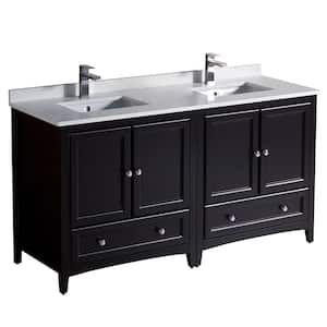 Oxford 60 in. Double Vanity in Espresso with Quartz Stone Vanity Top in White with White Basins