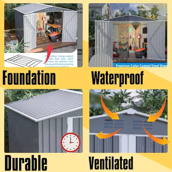 8 ft. W x 6 ft. D Metal Storage Shed with Metal Foundation for Garden and Backyard (40 sq. ft. )