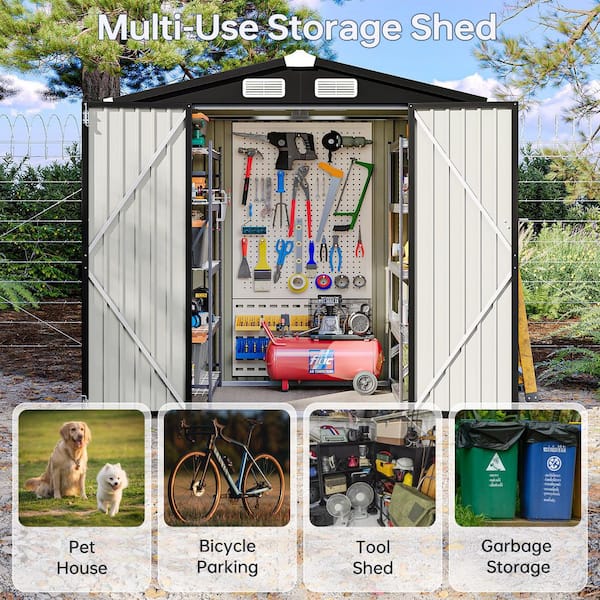 Sizzim Black 6 ft. W x 4 ft. D Metal Shed with Vents for Tools