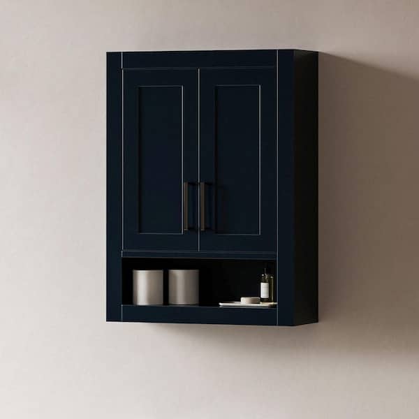 Hepburn 23 in. W x 8 in. D x 31 in. H Bathroom Storage Wall Cabinet with Open Shelf in Midnight Blue