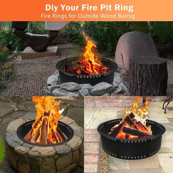 Fire Pit Ring 40 in. D x 8.5 in. H Round Steel Wood Burning Fire Pit Kit in Black with Smokeless Design