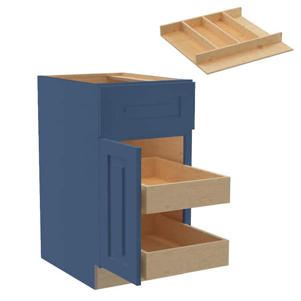 Home Decorators Collection Grayson 18 in. W x 24 in. D x 34.5 in. H Assembled Plywood Base Kitchen Cabinet in Mythic Blue with 2ROT Utility LH