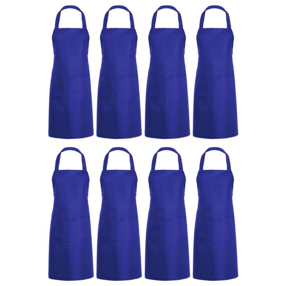 Blue Plain Bib Decor Apron with 2 Pockets for Kitchen, Cooking, Restaurant,