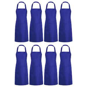 Blue Plain Bib Decor Apron with 2 Pockets for Kitchen, Cooking, Restaurant, BBQ, Painting and Crafting (8-Pack)