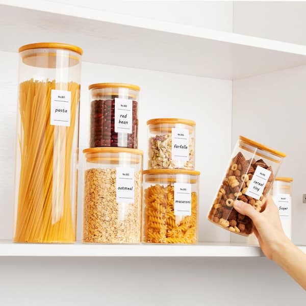 7-Piece Glass Food Storage Jars with Airtight Bamboo Wooden Lids for Pasta, Cookies, Nuts