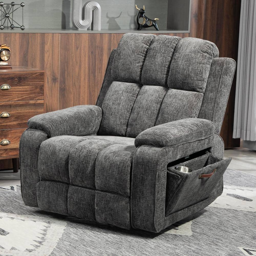 Gray Extended Footrest Comfort Chenille Power Lift Recliner with Pull-Out S