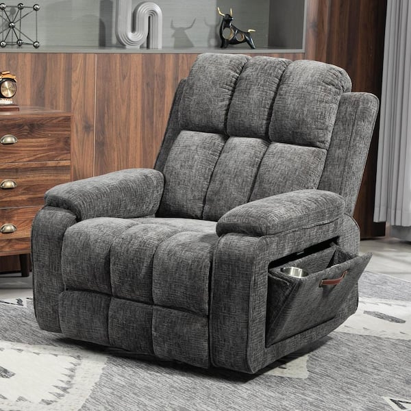 Gray Extended Footrest Comfort Chenille Power Lift Recliner with Pull-Out Storage, Massage and Heating