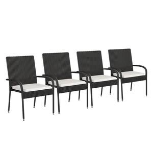 Black Wicker/Rattan Outdoor Dining Chair in White (Set of 4)