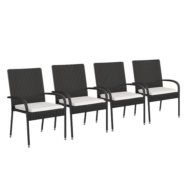 TAYLOR + LOGAN Black Wicker/Rattan Outdoor Dining Chair in White (Set of 4)