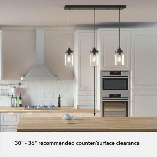 Hunter Devon Park 3-Light Onyx Bengal Farmhouse Clear Glass Jar LED Large Hanging Kitchen Island Light