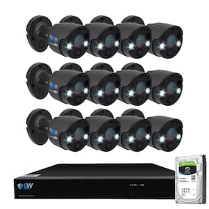 16-Channel 5MP 4TB NVR Security Camera System with 12 Wired Bullet Cameras 3.6 mm Fixed Lens 2-Way Audio, Spotlight