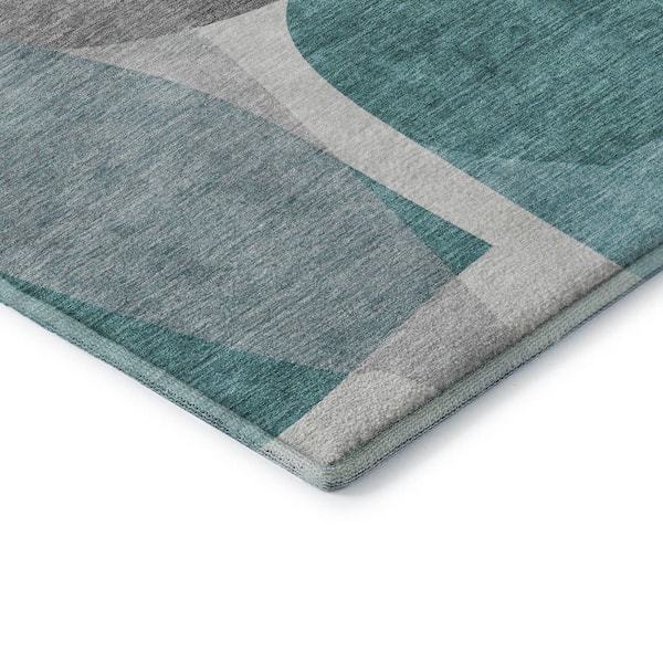 Mayfield Premium Machine Washable Abstract AMF2121 Teal 2 ft. x 7 ft. Runner Rug