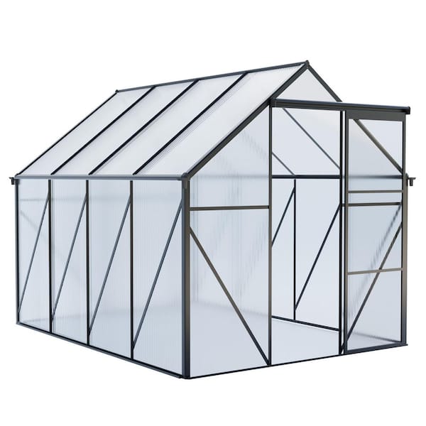 Huluwat Black 72 in. W x 96 in. D x 76.8 in. H Heavy Duty Aluminum Frame Polycarbonate Walk-in Greenhouse for All Season