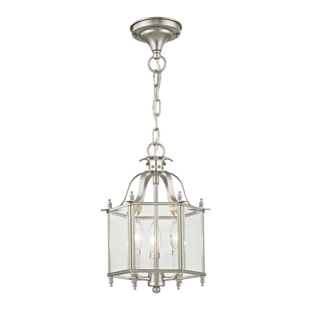 Elegant Brushed Nickel 3-Light Chandelier with Clear Beveled Glass