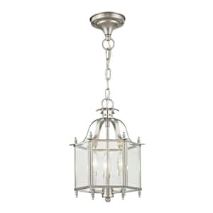 3-Light Brushed Nickel Pendant with Clear Beveled Glass Shade