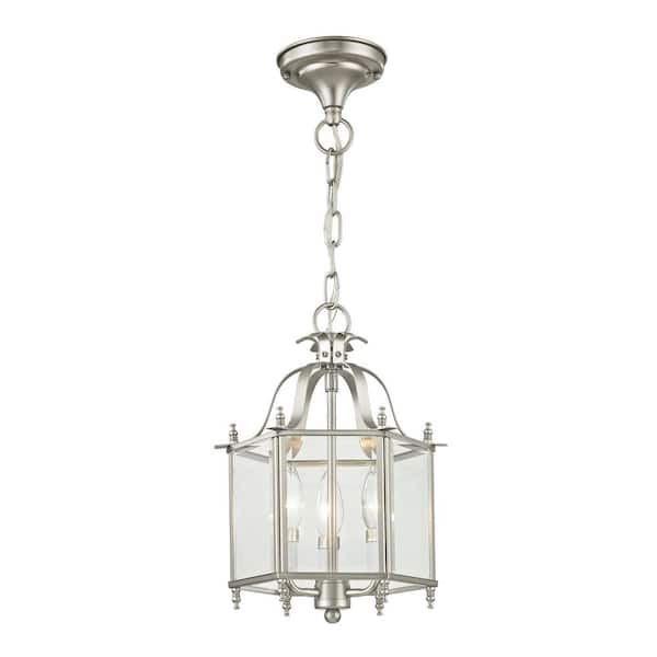 Livex Lighting 3-Light Brushed Nickel Pendant with Clear Beveled Glass Shade