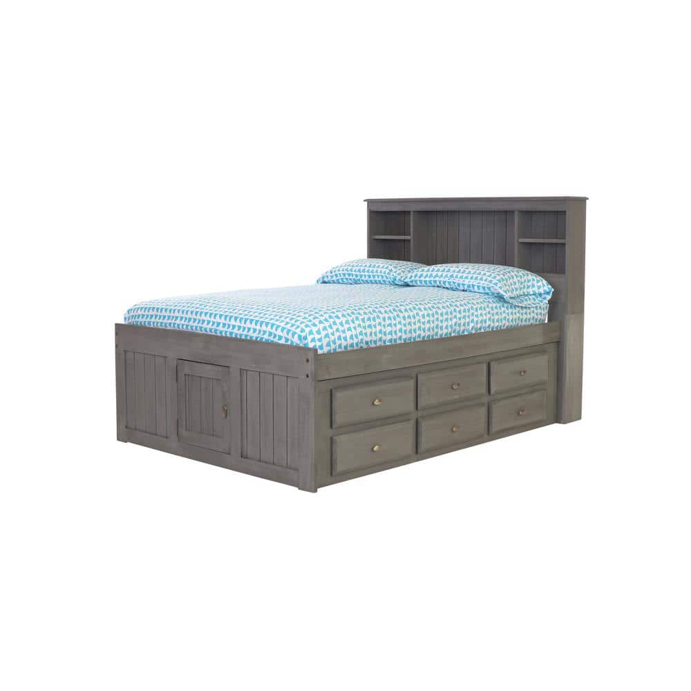 Mission Charcoal Gray Full Sized Captains Bookcase Bed with Twelve-Drawers -  OS Home and Office Furniture, 83221K12-22